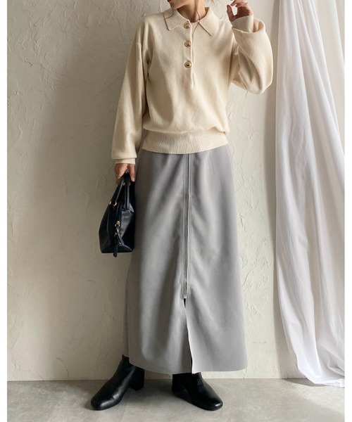 She's Closet(シーズクローゼット)の「配色バイカラー ロング丈 タイト フロントジップスカート(スカート・レディース・ブラック/ネイビー/ブラウン・FREE)」の7枚目の写真