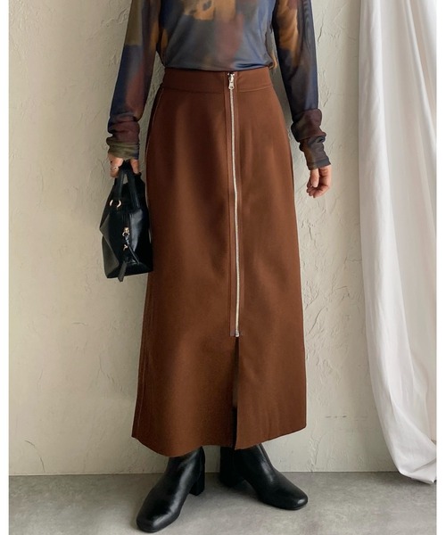 She's Closet(シーズクローゼット)の「配色バイカラー ロング丈 タイト フロントジップスカート(スカート・レディース・ブラック/ネイビー/ブラウン・FREE)」の9枚目の写真