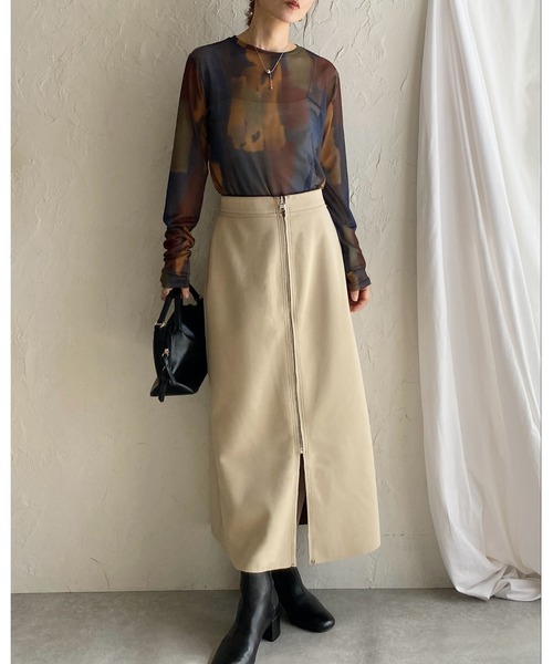 She's Closet(シーズクローゼット)の「配色バイカラー ロング丈 タイト フロントジップスカート(スカート・レディース・ブラック/ネイビー/ブラウン・FREE)」の4枚目の写真