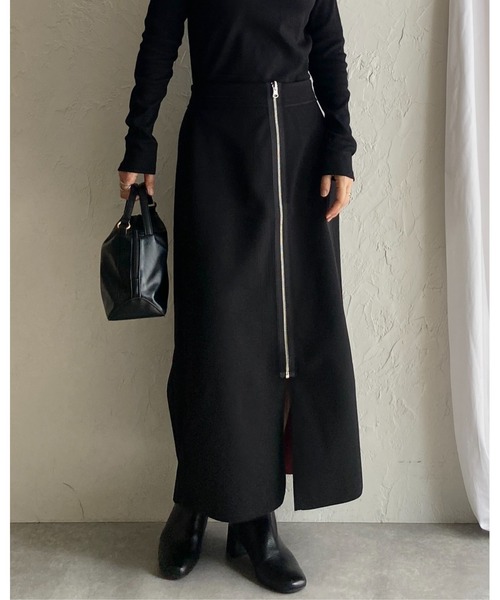 セール】配色バイカラーロング丈リバーシブルフロントジップスカート