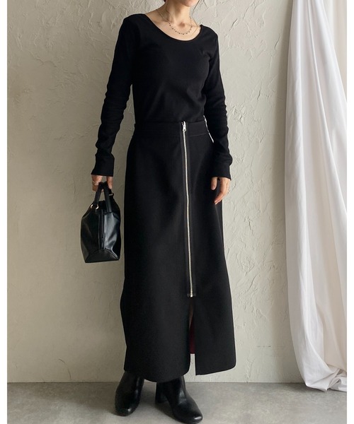 She's Closet(シーズクローゼット)の「配色バイカラー ロング丈 タイト フロントジップスカート(スカート・レディース・ブラック/ネイビー/ブラウン・FREE)」の6枚目の写真