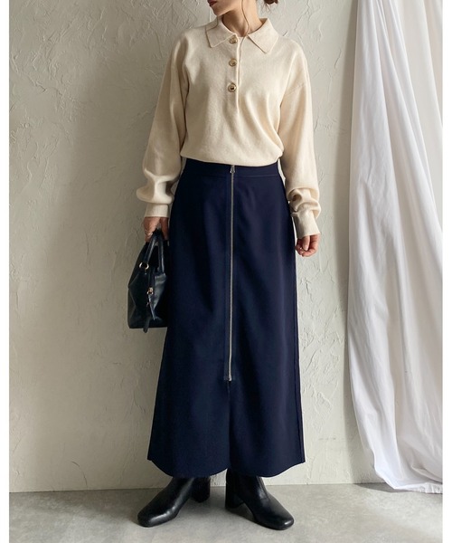 セール】配色バイカラーロング丈リバーシブルフロントジップスカート