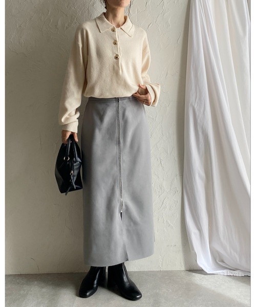 She's Closet(シーズクローゼット)の「配色バイカラー ロング丈 タイト フロントジップスカート(スカート・レディース・ブラック/ネイビー/ブラウン・FREE)」の11枚目の写真