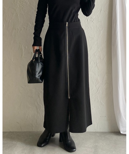 セール】配色バイカラーロング丈リバーシブルフロントジップスカート