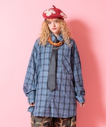 a.p.o.v. ストリートフォントバック刺繍オーバーサイズシワ加工コットンガーゼチェックシャツ