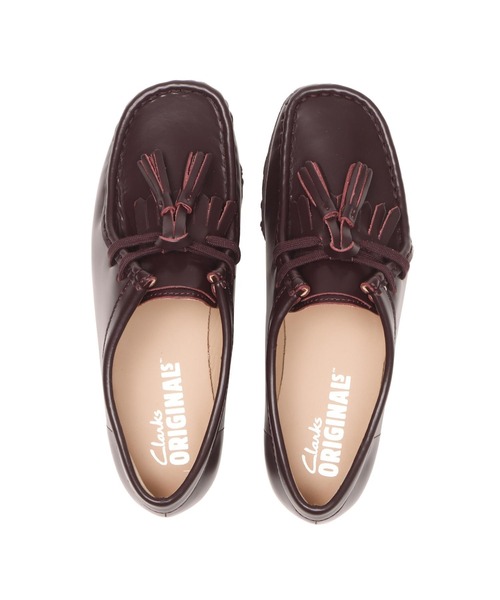 新品クラークス　希少　ダークブラウン モカシンシューズ Clarks（クラークス） レディース 厚底 モカシン ブーツ ヒール高4.5cm