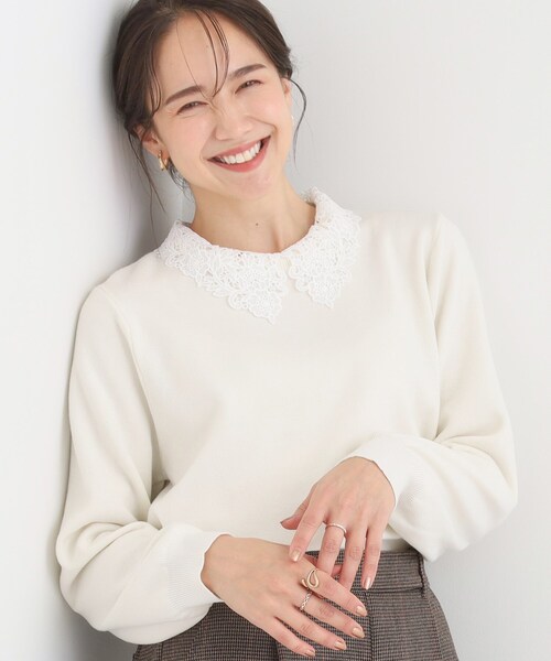 DRESKIP（ドレスキップ）の「【襟取り外し可/S-LL】上品見え レース襟ニット（ニット/セーター・レディース・グレー/アイボリー/ネイビー・04/03/02/01）」の2枚目の写真