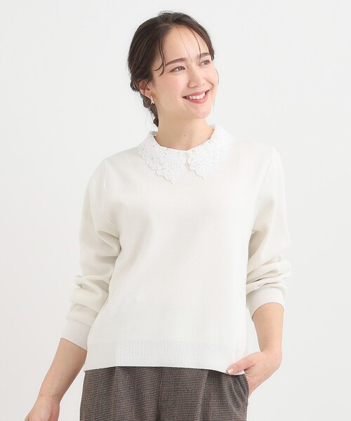 DRESKIP（ドレスキップ）の「【襟取り外し可/S-LL】上品見え レース襟ニット（ニット/セーター・レディース・グレー/アイボリー/ネイビー・04/03/02/01）」の4枚目の写真