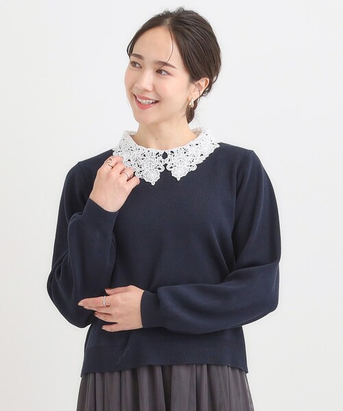 DRESKIP（ドレスキップ）の「【襟取り外し可/S-LL】上品見え レース襟ニット（ニット/セーター・レディース・グレー/アイボリー/ネイビー・04/03/02/01）」の11枚目の写真
