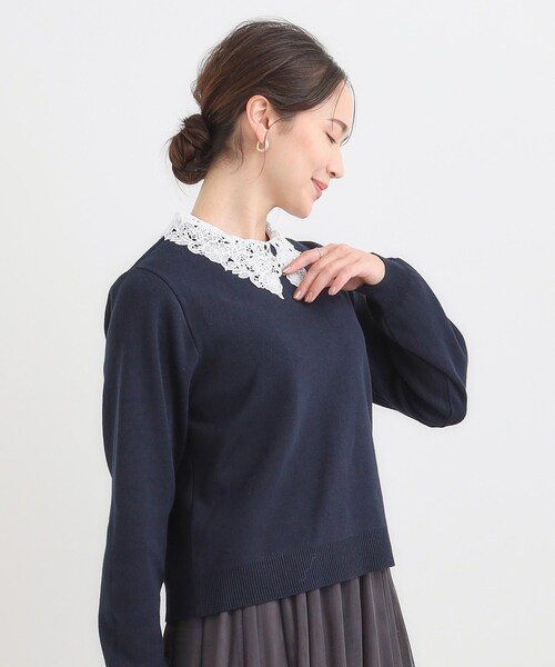 DRESKIP（ドレスキップ）の「【襟取り外し可/S-LL】上品見え レース襟ニット（ニット/セーター・レディース・グレー/アイボリー/ネイビー・04/03/02/01）」の12枚目の写真