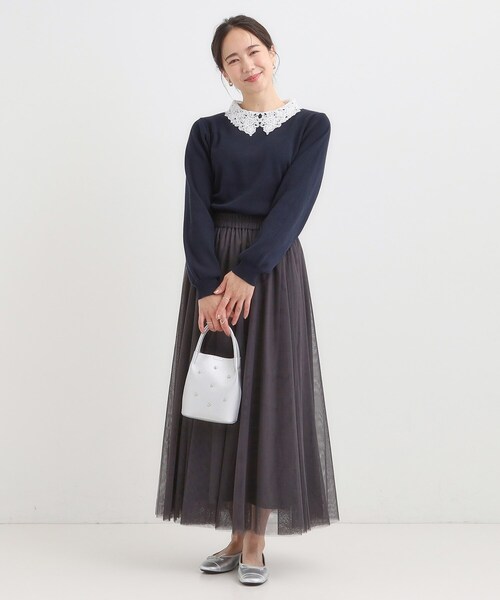 DRESKIP（ドレスキップ）の「【襟取り外し可/S-LL】上品見え レース襟ニット（ニット/セーター・レディース・グレー/アイボリー/ネイビー・04/03/02/01）」の13枚目の写真