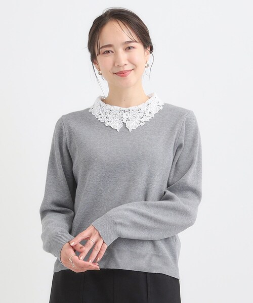 DRESKIP（ドレスキップ）の「【襟取り外し可/S-LL】上品見え レース襟ニット（ニット/セーター・レディース・グレー/アイボリー/ネイビー・04/03/02/01）」の18枚目の写真
