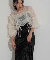 結婚式 二次会 パーティー ドレス 袖あり と ミモレ丈 シャーリング ボレロ キャミワンピース2点セットセレモニー フォーマル オケージョンドレス お呼ばれ 同窓会 成人式 
