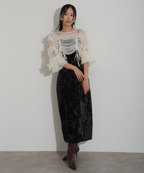 atlo(アトロ)の「結婚式 二次会 パーティー ドレス 袖あり と ミモレ丈 シャーリング ボレロ キャミワンピース2点セットセレモニー フォーマル オケージョンドレス お呼ばれ 同窓会 成人式 (ドレス・レディース・ブラック/ブラウン・L/M)」の3枚目の写真