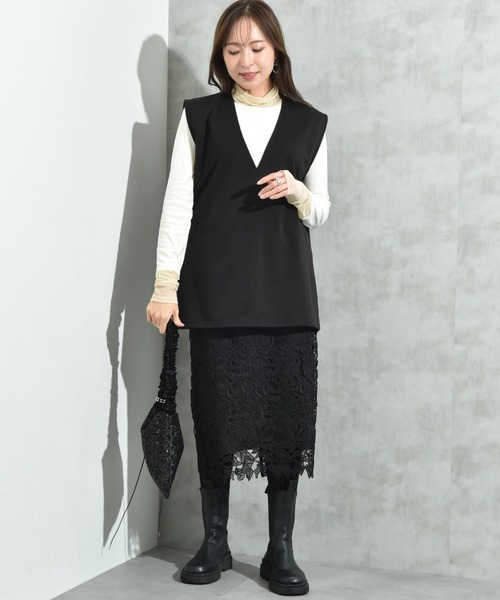 INTERPLANET（インタープラネット）の「ウールライク裏起毛セットアップ（ワンピース・レディース・ブラック/チャコールグレー・FREE）」の11枚目の写真