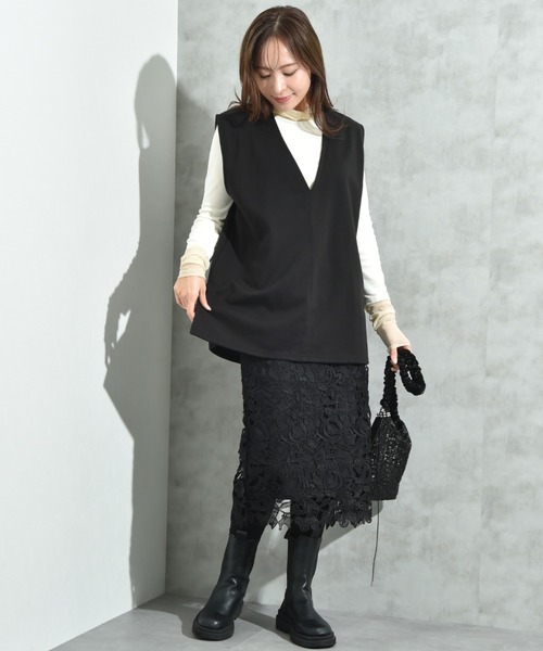 INTERPLANET（インタープラネット）の「ウールライク裏起毛セットアップ（ワンピース・レディース・ブラック/チャコールグレー・FREE）」の14枚目の写真