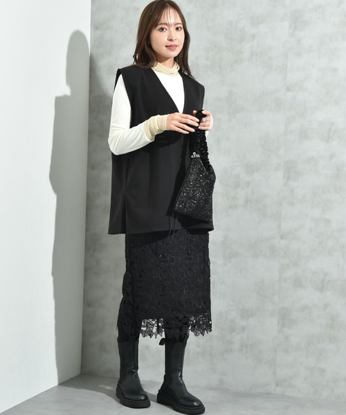 INTERPLANET（インタープラネット）の「ウールライク裏起毛セットアップ（ワンピース・レディース・ブラック/チャコールグレー・FREE）」の12枚目の写真