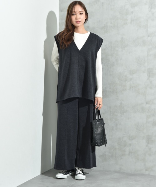 INTERPLANET（インタープラネット）の「ウールライク裏起毛セットアップ（ワンピース・レディース・ブラック/チャコールグレー・FREE）」の22枚目の写真