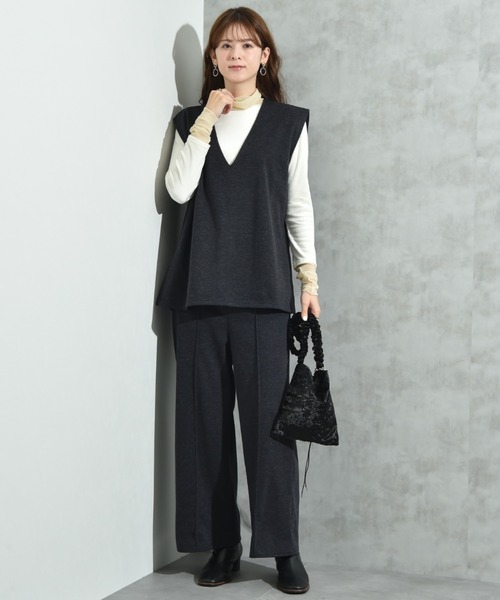 INTERPLANET（インタープラネット）の「ウールライク裏起毛セットアップ（ワンピース・レディース・ブラック/チャコールグレー・FREE）」の15枚目の写真