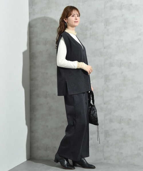 INTERPLANET（インタープラネット）の「ウールライク裏起毛セットアップ（ワンピース・レディース・ブラック/チャコールグレー・FREE）」の20枚目の写真