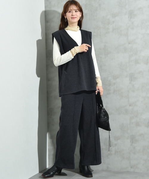 INTERPLANET（インタープラネット）の「ウールライク裏起毛セットアップ（ワンピース・レディース・ブラック/チャコールグレー・FREE）」の21枚目の写真