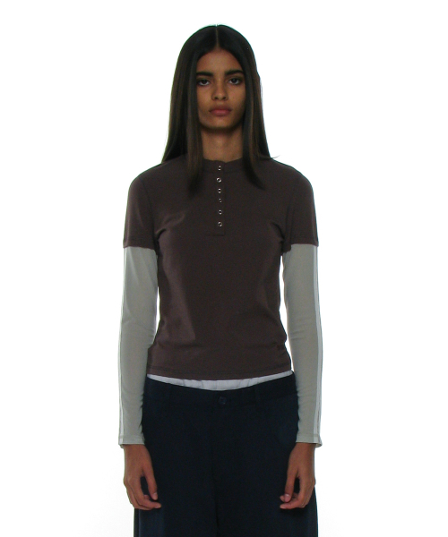 PARTIMENTO WOMEN(パルティメントウィメン)の「オールインワンレイヤードヘンリーロングスリーブTシャツ_チャコール(Tシャツ/カットソー・レディース・その他・SMALL/MEDIUM)」の1枚目の写真