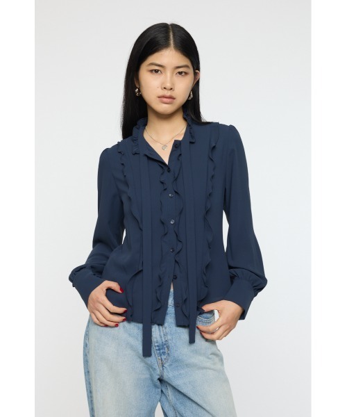 MOUSSY(マウジー)の「GEORGETTE RUFFLES ブラウス(シャツ/ブラウス・レディース・ネイビー/ミント・FREE)」の2枚目の写真