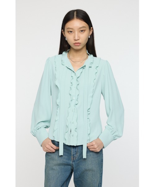 MOUSSY(マウジー)の「GEORGETTE RUFFLES ブラウス(シャツ/ブラウス・レディース・ネイビー/ミント・FREE)」の1枚目の写真