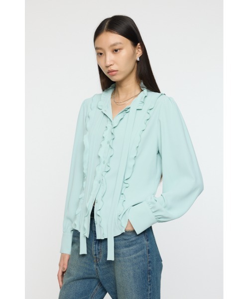 MOUSSY(マウジー)の「GEORGETTE RUFFLES ブラウス(シャツ/ブラウス・レディース・ネイビー/ミント・FREE)」の6枚目の写真