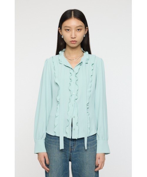 MOUSSY(マウジー)の「GEORGETTE RUFFLES ブラウス(シャツ/ブラウス・レディース・ネイビー/ミント・FREE)」の7枚目の写真