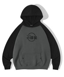 オーバーサイズシノグラフラグランフードパーカー-ブラック