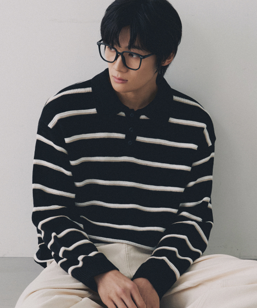 NODU（ノードユー）の「マルチ配色カラー ストライプニットTシャツ[ブラック]（ニット/セーター・メンズ・その他・MEDIUM/LARGE）」の2枚目の写真