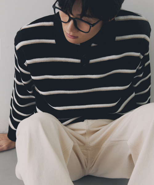 NODU（ノードユー）の「マルチ配色カラー ストライプニットTシャツ[ブラック]（ニット/セーター・メンズ・その他・MEDIUM/LARGE）」の5枚目の写真
