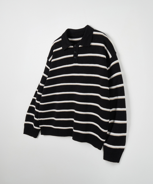 NODU（ノードユー）の「マルチ配色カラー ストライプニットTシャツ[ブラック]（ニット/セーター・メンズ・その他・MEDIUM/LARGE）」の6枚目の写真