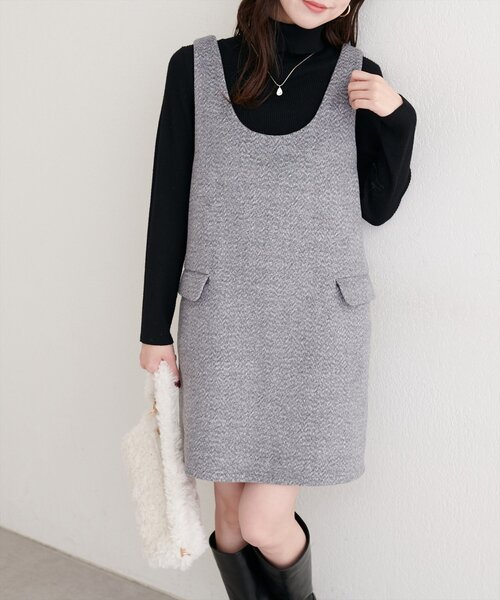 natural couture（ナチュラルクチュール）の「【WEB限定】杢調フェイクウールミニジャンスカ（ワンピース・レディース・ブラウン/グレー/チャコールグレー・FREE）」の4枚目の写真