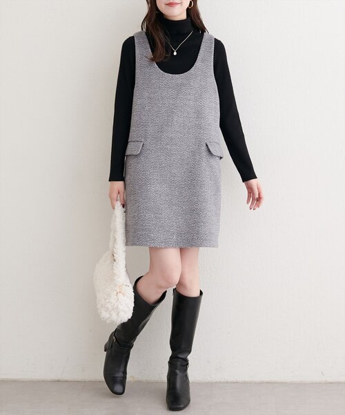 natural couture（ナチュラルクチュール）の「【WEB限定】杢調フェイクウールミニジャンスカ（ワンピース・レディース・ブラウン/グレー/チャコールグレー・FREE）」の6枚目の写真