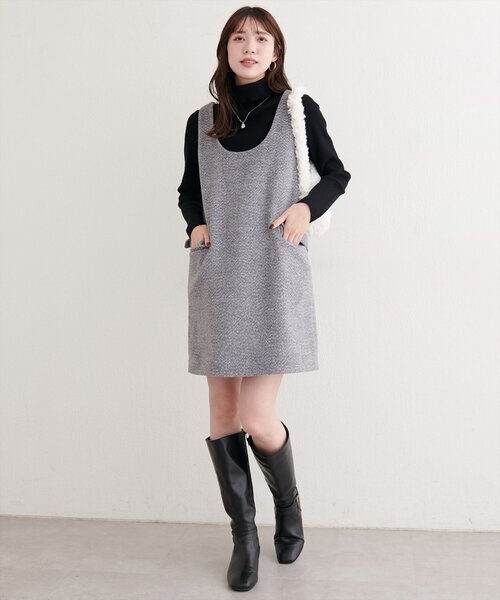 natural couture（ナチュラルクチュール）の「【WEB限定】杢調フェイクウールミニジャンスカ（ワンピース・レディース・ブラウン/グレー/チャコールグレー・FREE）」の7枚目の写真