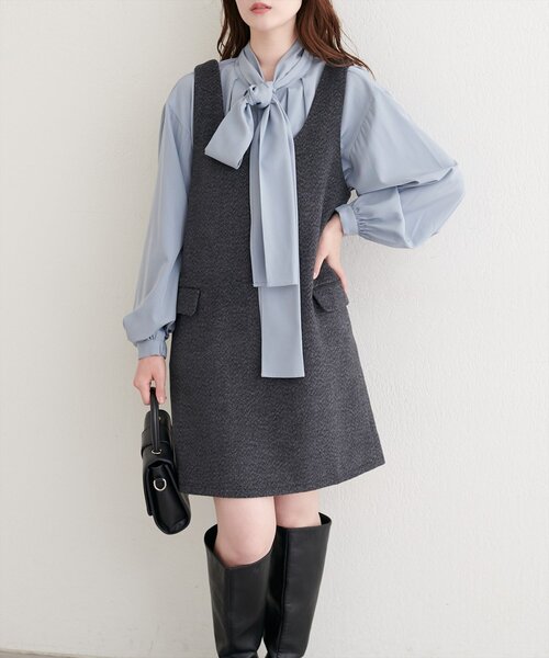 natural couture（ナチュラルクチュール）の「【WEB限定】杢調フェイクウールミニジャンスカ（ワンピース・レディース・ブラウン/グレー/チャコールグレー・FREE）」の9枚目の写真