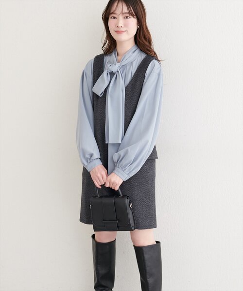 natural couture（ナチュラルクチュール）の「【WEB限定】杢調フェイクウールミニジャンスカ（ワンピース・レディース・ブラウン/グレー/チャコールグレー・FREE）」の11枚目の写真