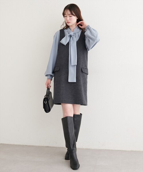 natural couture（ナチュラルクチュール）の「【WEB限定】杢調フェイクウールミニジャンスカ（ワンピース・レディース・ブラウン/グレー/チャコールグレー・FREE）」の12枚目の写真