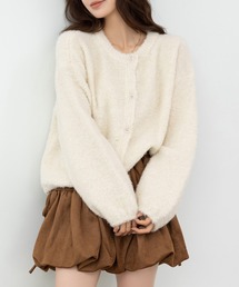 DAY CLOSET | 【前開き/中厚手】ふわっとあったか甘め仕上げ。長袖クリアボタンブークレニットカーディガン レディース(カーディガン/ボレロ)