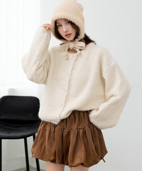 DAY CLOSET（デイ クローゼット）の「【前開き/中厚手】ふわっとあったか甘め仕上げ。長袖クリアボタンブークレニットカーディガン レディース（カーディガン/ボレロ・レディース・アイボリー・FREE）」の17枚目の写真