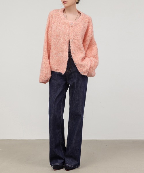 DAY CLOSET（デイ クローゼット）の「【前開き/中厚手】ふわっとあったか甘め仕上げ。長袖クリアボタンブークレニットカーディガン レディース（カーディガン/ボレロ・レディース・アイボリー・FREE）」の7枚目の写真