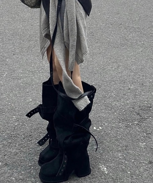 GATELESS（ゲートレス）の「【GATELESS】BELT BUCKLE LOOSE LONG BOOTS