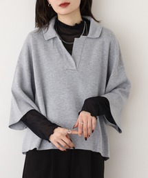 EGLANTINE（エグランティーヌ）の「EGLANTINE 開襟半袖プルオーバーニット（ニット/セーター）」