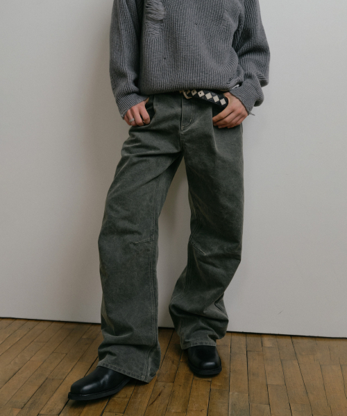 DUSTYWHITE(ダスティーホワイト)の「GREY DIRTY WASHED OXFORD WIDE TUCK PANTS(その他パンツ・メンズ・その他・LARGE/SMALL/MEDIUM)」の10枚目の写真
