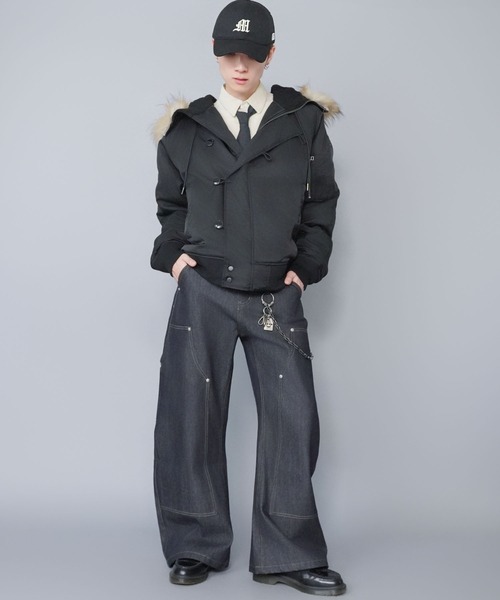 SPINNS(スピンズ)の「【短丈】中綿N-2Bフライトジャケット/2WAY/フェイクファーブルゾン/ユニセックス(ブルゾン・メンズ・ブラック/カーキ・L/M)」の3枚目の写真