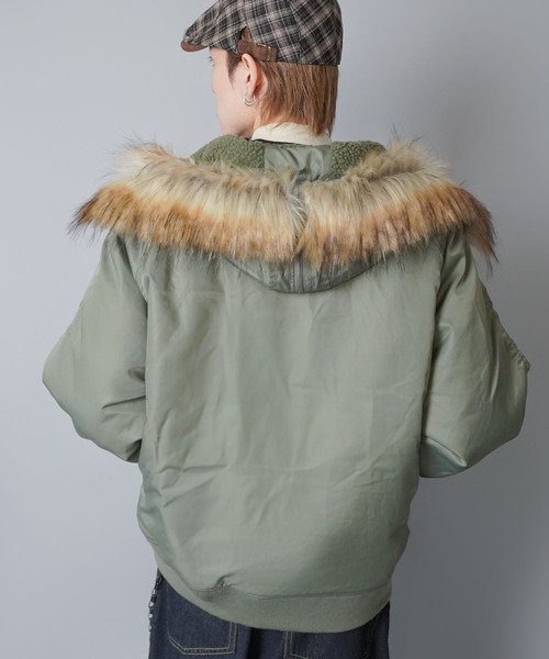 エンポリオアルマーニ N-2B フライトジャケット ブルゾン 短丈 フーディ Lサイズ☆アルファ N-2B フライトジャケット 短丈 エコファー カーキ