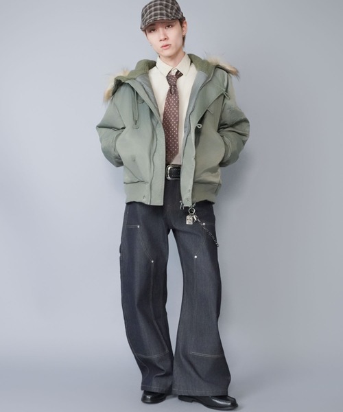 SPINNS(スピンズ)の「【短丈】中綿N-2Bフライトジャケット/2WAY/フェイクファーブルゾン/ユニセックス(ブルゾン・メンズ・ブラック/カーキ・L/M)」の16枚目の写真