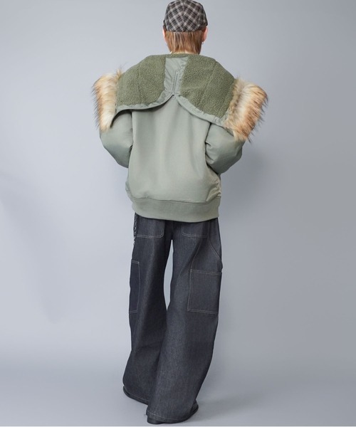 SPINNS(スピンズ)の「【短丈】中綿N-2Bフライトジャケット/2WAY/フェイクファーブルゾン/ユニセックス(ブルゾン・メンズ・ブラック/カーキ・L/M)」の18枚目の写真